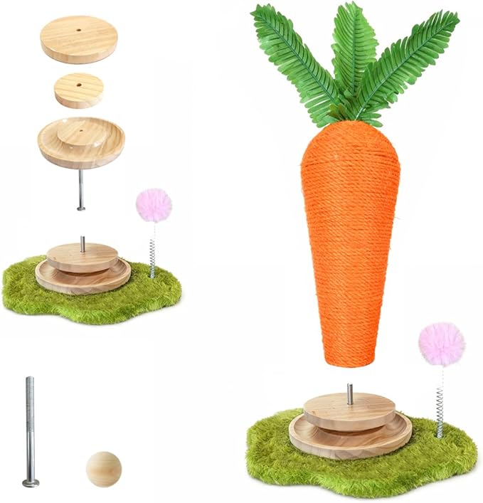 Carrot Cat Scratching Post and Wall Mounted Scratching Mat, Cute Tall Scratching Post,Indoor Nature Sisal Cat Scratcher for Cats and Kittens