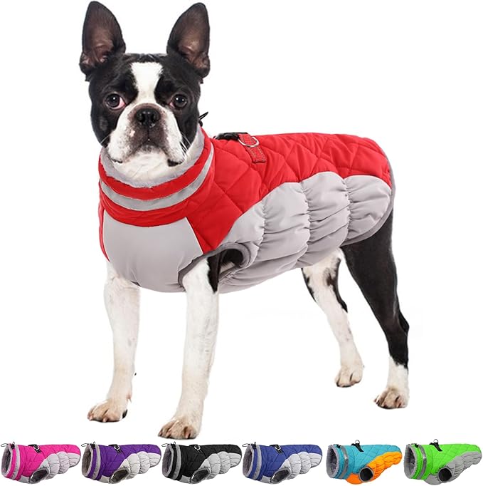 Dog Jackets for Medium Dogs,Medium Dog Coat,Warm Pet Winter Coat Zip Up Back,Waterproof Dogs Jacket with D-Ring,Pet Cold Weather Coats with Fleece Lined, Snowsuit Pug Boston Terrier,Red,M