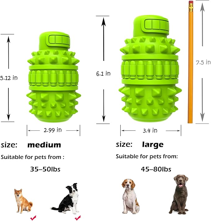 PIFFZEDO Dog Toys for Aggressive Chewers,Interactive Natural Rubber Chew & Squeaky Toy for Medium Breed Only(Not for Small Dog),Dog Toothbrush,Tough & Durable (Green,Medium)