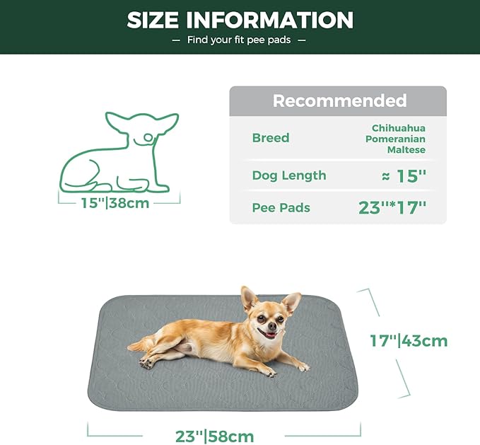 FXW Washable Pee Pads for Dogs, Puppy Pads with Super Absorbent, Specifically Designed for 24inch Cages, 17" x 23" Rectangle, Gray, 4 Packs