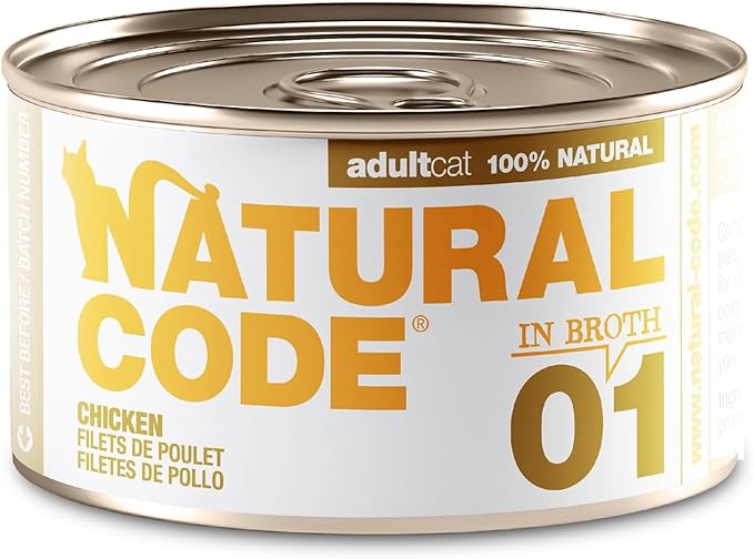 Natural Code - Wet Cat Food, Limited Ingredient Cat Food, High-Protein, Non-GMO, No Artificial Additives, Made in Italy, Chicken in Broth for Adult Cats (3 oz, 24 Pack)