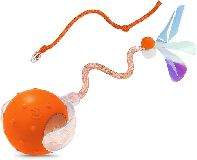 Interactive Automatic Cat Toy Ball with Chirping, 2 Tails & 2 Speeds - USB Rechargeable，Motion Activated Self Play Toy with Random Movement for Bored Indoor Cats, Kitten & Adult Cat Entertainment