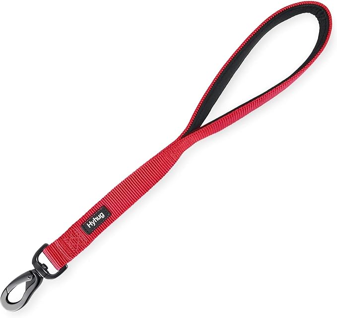 Hyhug Traffic Nylon 18 Inches Short Leash with Soft Neoprene Padded Handle for Giant Large Medium Boy and Girl Dogs - Professional Training, Daily Use Walking. (18 Inches, Red)