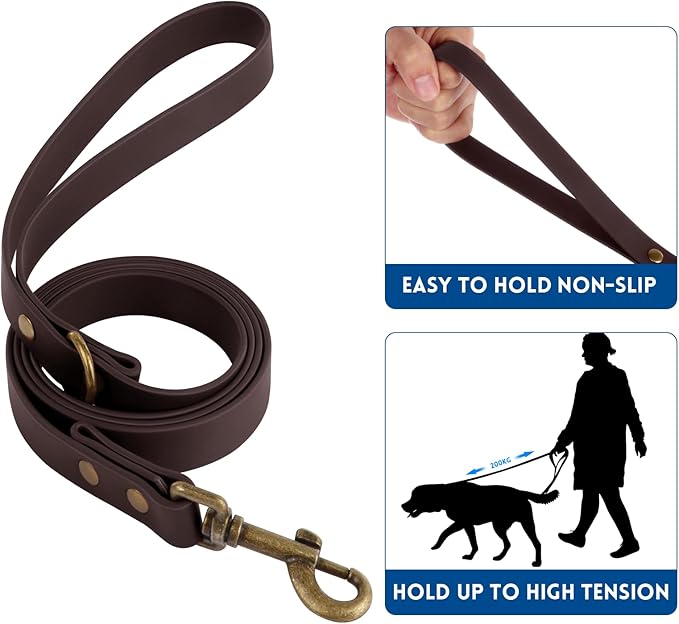 Wisedog Dog Collar and Leash Set, Waterproof Adjustable Puppy Collars with Cute Tag 6FT Dog Leash with Poop Bag for Small Medium Large Dogs (XL, Brown)