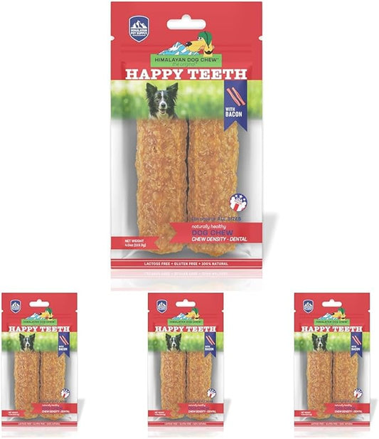 Himalayan Dog Chew Happy Teeth Yak Cheese, Soft Dog Chews, 100% Natural Soft Density Dental Treats, Gluten Free, Safe Treats for Oral Health, Lactose & Grain Free, Protein Rich, Bacon, 2 Count