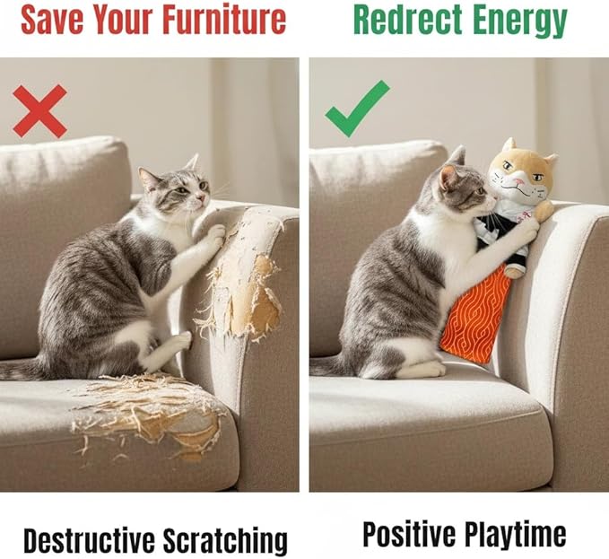 Karate Kitty Puppet, Cat Wrestling Glove with Protective Forearm Sleeve, Cat Wrestling Puppet Hand Biting with Tough Padding, Cats Wrestling Glove Interactive Puppets Toy for Safe Play