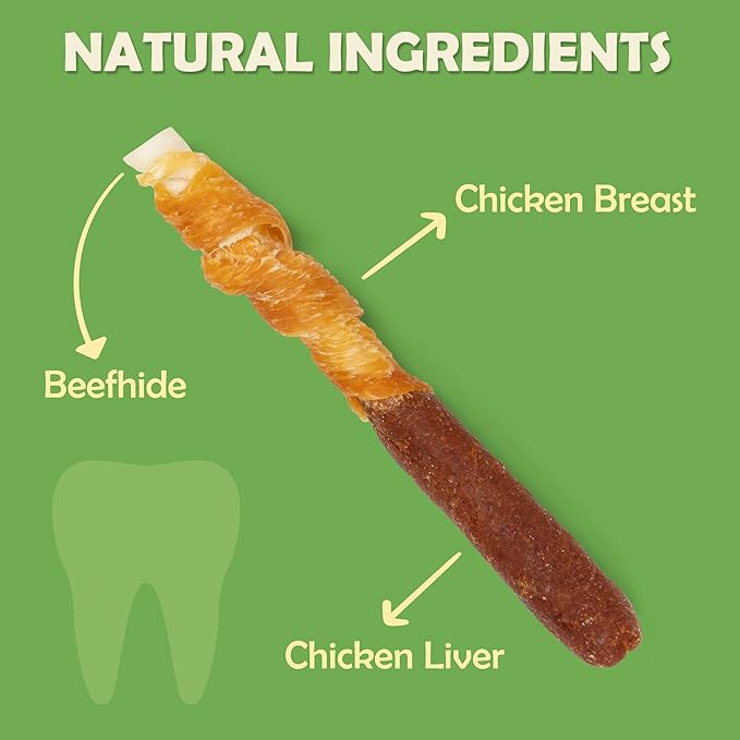 MON2SUN Dog Treats 5 Inch Double Flavor Chicken & Chicken Liver Wrapped Rawhide Sticks, Teeth Cleaning for Small Dogs, 10.6 oz (15 Count)