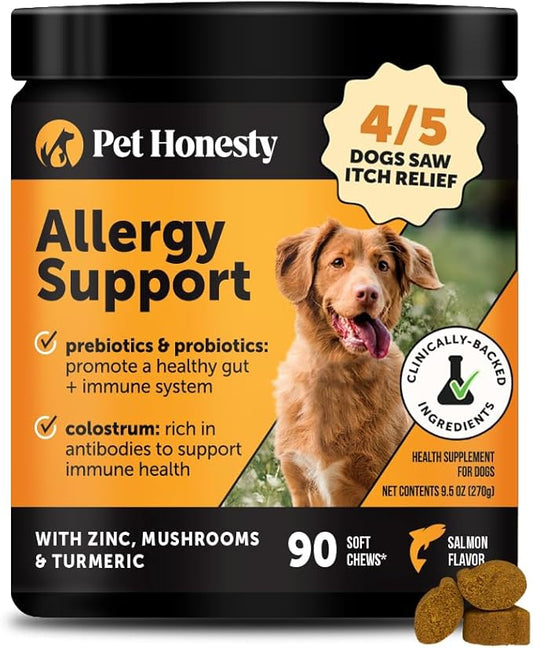Pet Honesty Dog Allergy & Itch Relief - Advanced Itch Supplement with Probiotics for Dogs - Immune Support & Skin Relief for Seasonal Allergies - Natural Itchy Skin & Paw Relief - (Salmon, 90 Ct)