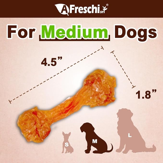 AFreschi Turkey Tendon of Dog Bones Shape, USA-Sourced, Limited-Ingredient, Rawhide-Free, Long-Lasting, All-Natural Dog Treats for Medium Dogs, 10 oz Pack (M)