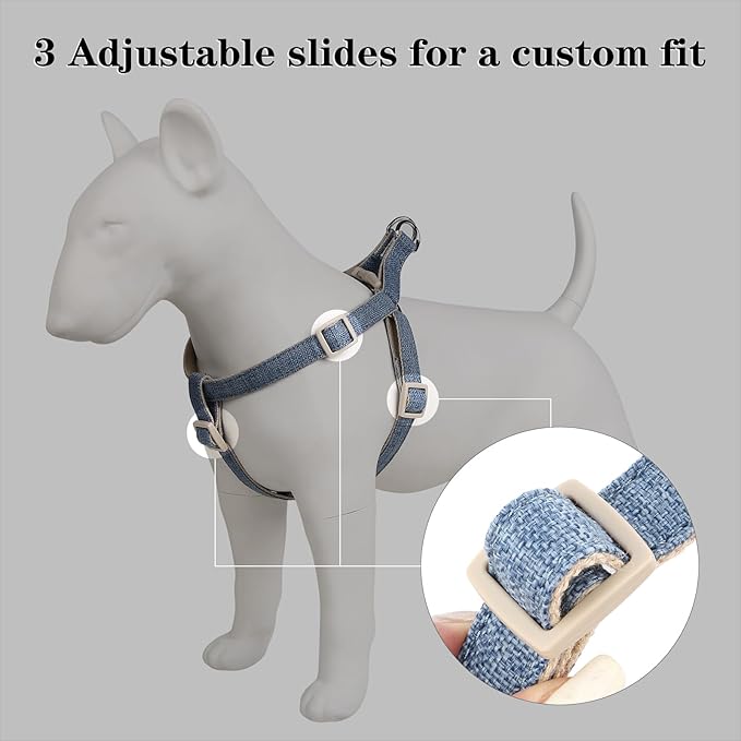 Plutus Pet Cotton Hemp Step in Dog Harness, Sustainable, Lightweight and Escape-Proof, Quick Fit Dog Harness for Puppy Small Medium and Large Dogs, Haze Blue, L