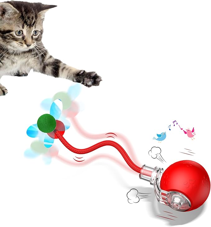 Interactive Cat Toys for Indoor Cats - Pet toys with Speedy Tail 2.0, Christmas Birthday Gift Cat Toys for Bored Indoor Adult Cats, Motion-Activated, 2025 New Upgraded, USB Rechargeable (Red)