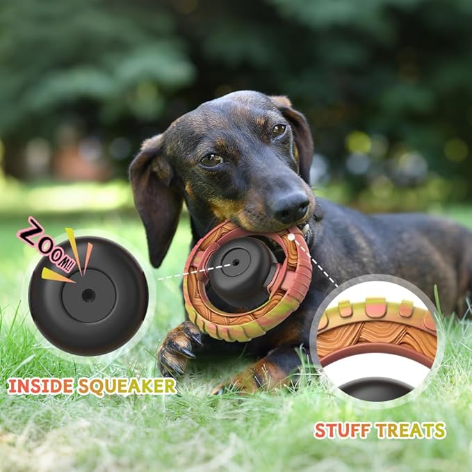 Dog Toys for Aggressive Chewers Large Medium Breed, Indestructible Squeaky Dog Chew Toys, Tough Nylon Rubber Interactive Dog Toys to Keep Them Busy