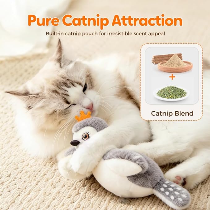 Flapping Bird Cat Toy, 2026 Upgrade Simulated Chirping Bird Cat Toy Flapping Wings, Rechargeable Toy for Indoor Cats (Brown)