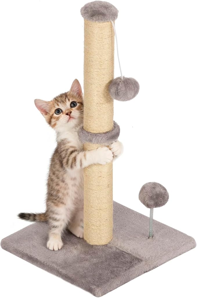FDW 22 Inch Cat Scratching Post Cat Scratcher Natural Sisal Rope Scratch Post Kitten Trees with Hanging Ball for Indoor Cats,Light Gray