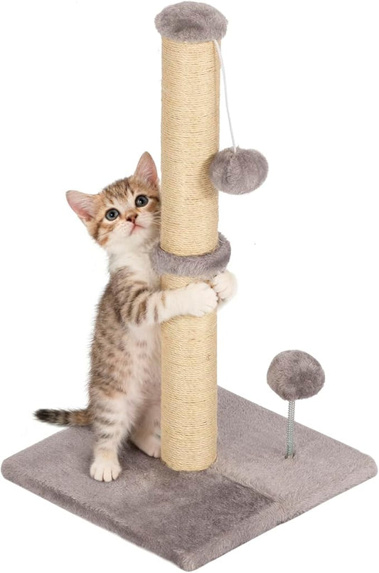 FDW 22 Inch Cat Scratching Post Cat Scratcher Natural Sisal Rope Scratch Post Kitten Trees with Hanging Ball for Indoor Cats,Light Gray