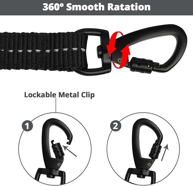 jenico Long Dog Leash 30FT: Heavy Duty Rope Leashes for Dogs Training with Swivel Lockable Hook Reflective Threads Bungee and Padded Handle - Dog Lead for Large Small Medium Dogs Outside