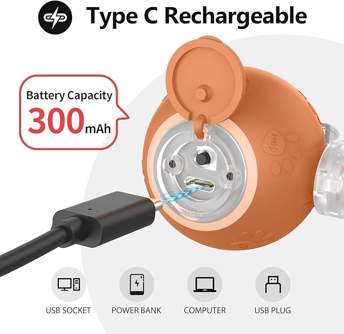 Interactive Cat Toys, Automatic Moving Cat Toys for Bored Indoor Adult Cats, Fast Rolling, Chirping & Motion-Activated Kitty Toys, Fun Gift for Cats with Speedy Tail 2.0, USB Rechargeable (Orange)