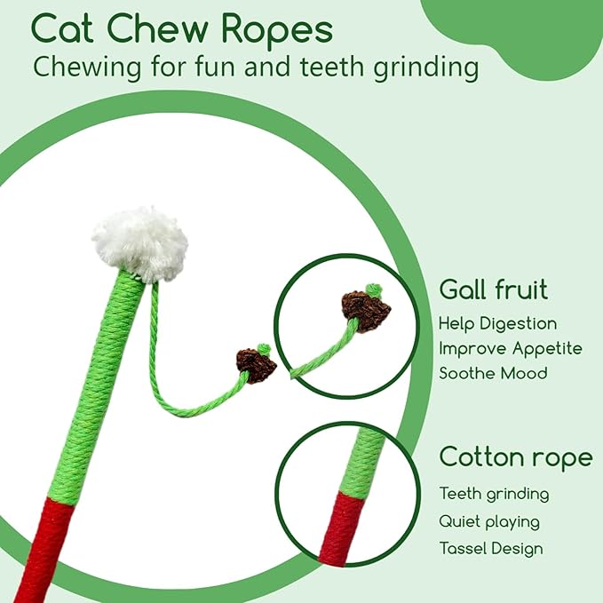 Silvervine Sticks Catnip Rope Toys Set for Cats Teeth Cleaning,Cat Chew Toys,Kitten Dental Care Toys for Indoor Cats to Promote Oral & Dental Health
