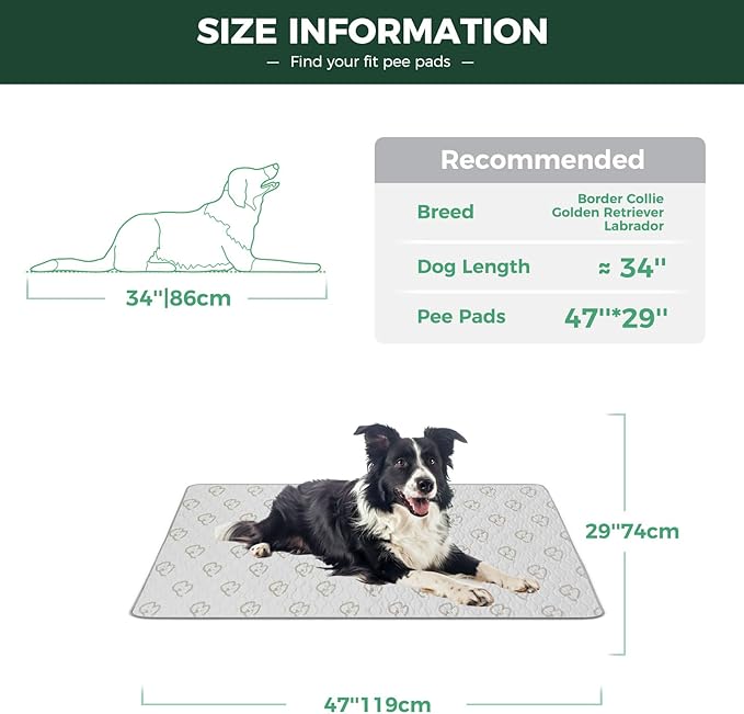 FXW Washable Pee Pads for Dogs, Puppy Pads with Super Absorbent, Specifically Designed for 48inch Cages, 29" x 47" Rectangle, Khaki, 2 Packs