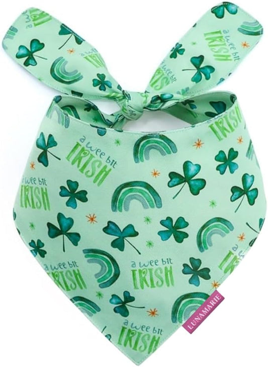 LunaMarie - Luxury Pet Birthday Bandanas -Premium & Silky Poly Fabric | 100% Handmade | Custom Shape Dual Layered (A Wee Bit Irish, X-Small)