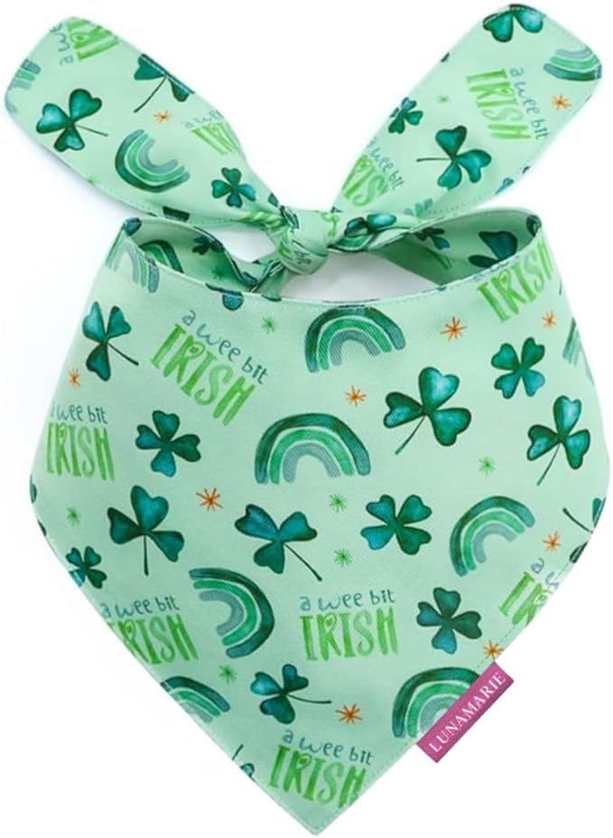 LunaMarie - Luxury Pet Birthday Bandanas -Premium & Silky Poly Fabric | 100% Handmade | Custom Shape Dual Layered (A Wee Bit Irish, Large)