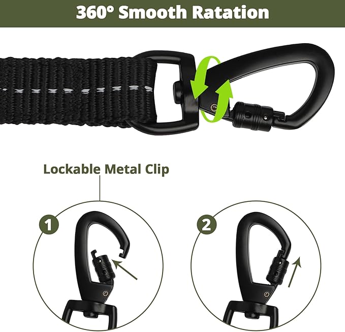 jenico Rope Dog Leash 6FT: Heavy Duty Nylon Leashes with Swivel Lockable Hook Reflective Threads Bungee and Padded Handle - Dog Lead for Large Small Medium Dogs Outside Walking Hiking