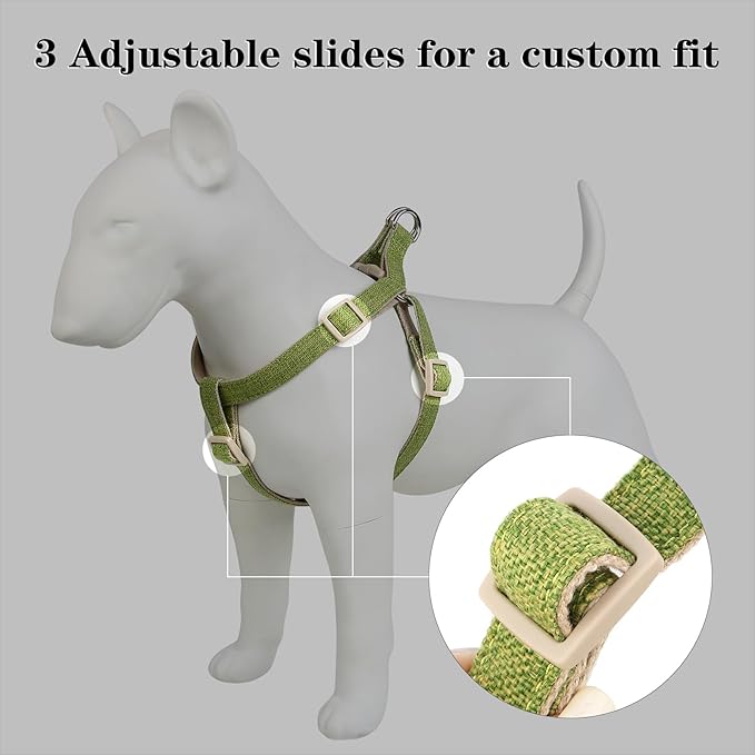 Plutus Pet Cotton Hemp Step in Dog Harness, Sustainable, Lightweight and Escape-Proof, Quick Fit Dog Harness for Puppy Small Medium and Large Dogs, Green, M
