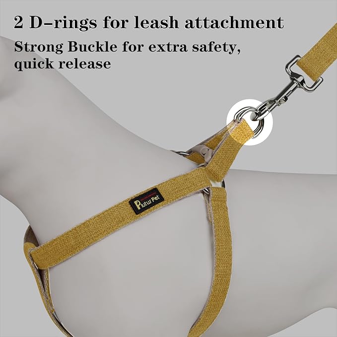 Plutus Pet Cotton Hemp Step in Dog Harness, Sustainable, Lightweight and Escape-Proof, Quick Fit Dog Harness for Puppy Small Medium and Large Dogs, Yellow, S