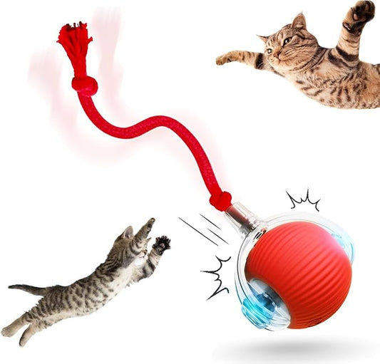 Interactive Rolling Cat Ball, Cat Rotating Toy, 360° Smart Rolling Ball Toy Electric Balls,Suitable for Floors, Carpets, Tiles, Living Rooms (red)
