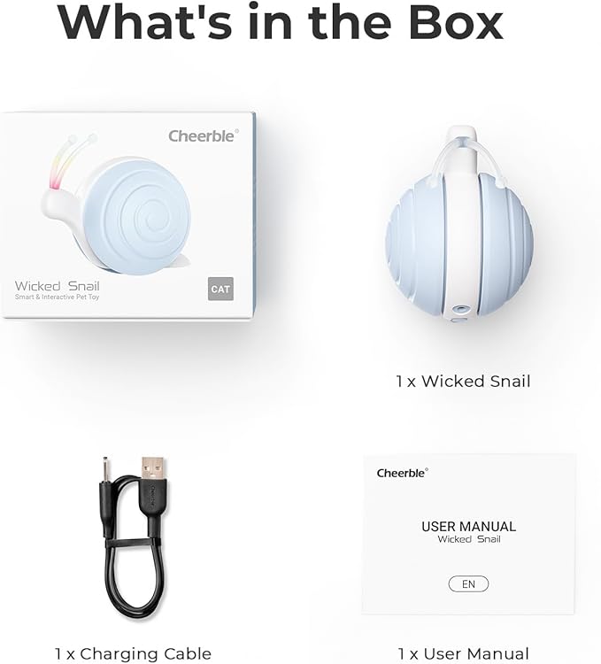 Cheerble Interactive Cat Toy for Indoor Cats, Wicked Snail Kitten Toys, Automatic Cat Toys with LED Lights, Rechargeable Moving Toys for Cats, Smart Stimulating Electric Pet Toy(Blue)