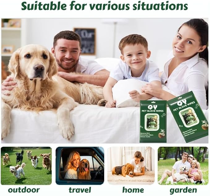 10-Pack Pet Cleaning Glove Wipes with Lid | Extra Thick Dog & Cat Grooming Gloves | Rinse-Free Bath Wipes with Coconut, Aloe, Corn & Jojoba for Odor Control & Daily Care