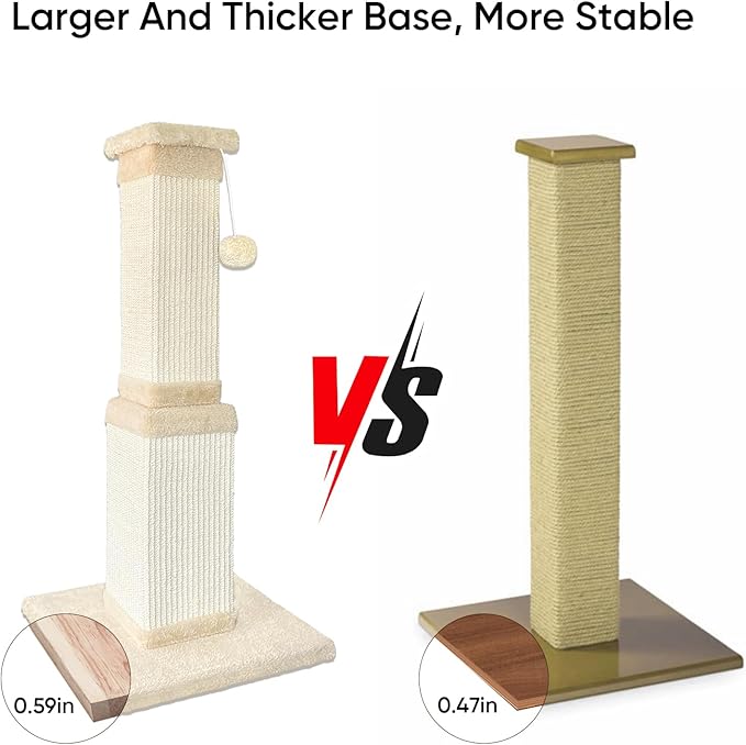 AGYM Cat Scratching Post, 32 Inch Cat Scratching Post for Large Cats, Scratching Posts for Indoor Cats Adults, Cat Scratch Post with Nature Sisal, Beige