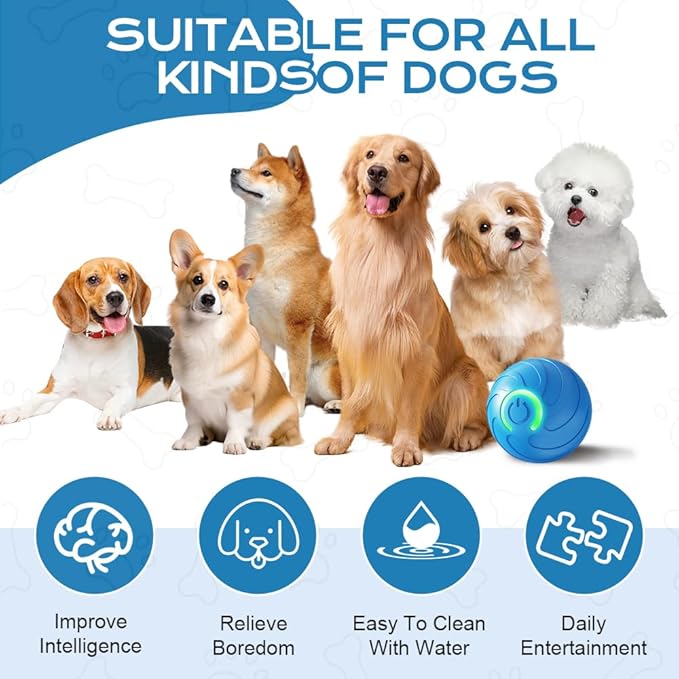 Interactive Dog Ball, 2026 Upgraded Activated Automatic Rolling Balls for Dogs, Self Moving Vibrating Smart Jumping Bouncing and Rotating Pets Toy to Keep Them Busy (New-Blue)
