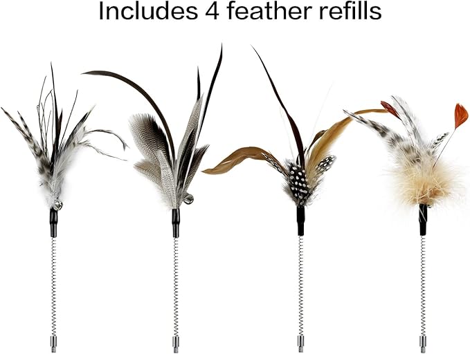 TTcat Cat Wand Toys,Flexible Spring and 4PCS Feather Refills,Feather Teaser Stick Cat Toys for Indoor Cats and Kittens.