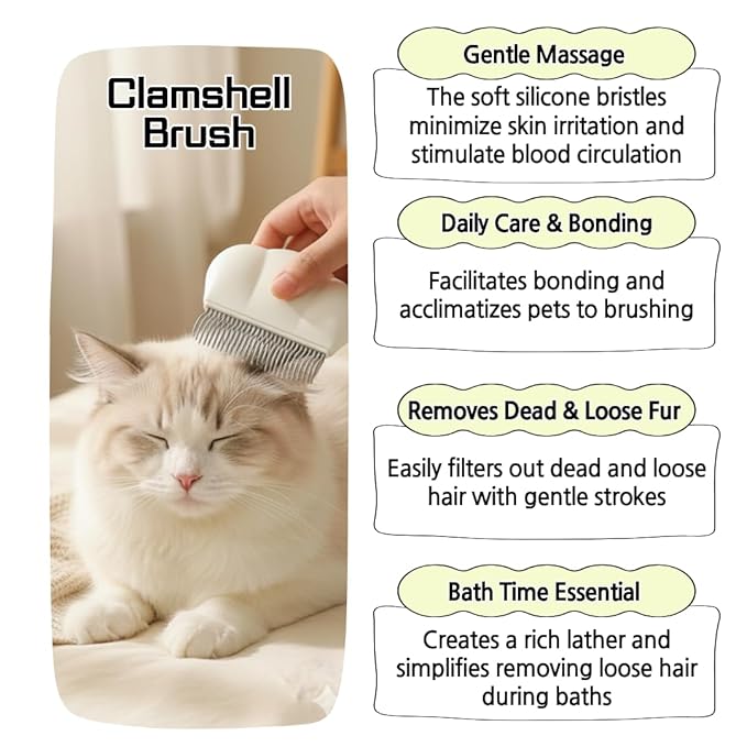 Dog & Cat Grooming Brush Set (2-Pack) Self-Cleaning Slicker Brush + Massage Shell Comb for Shedding, Detangling, and Removing Undercoat Skin-Friendly Pet Grooming Tools for Short,Long Hair