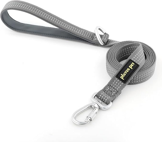 Plutus Pet Heavy Duty Dog Leash with Lockable Aluminum Carabiner, 4/6 Feet Long, Double-Sided Reflective Nylon, Padded Handle, for Puppy, Small, Medium and Large Dogs (Gray, 4/5" x 6')