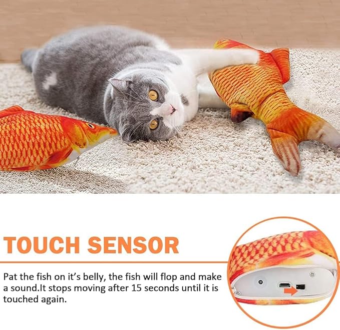 Tocirelo Cat Toys for Bored Indoor Adult Cats - Interactive Catnip Toy for for Indoor Cats，Moving Kitten Kicker, 11" Electric Flopping Fish for Boredom Kitty Exercise