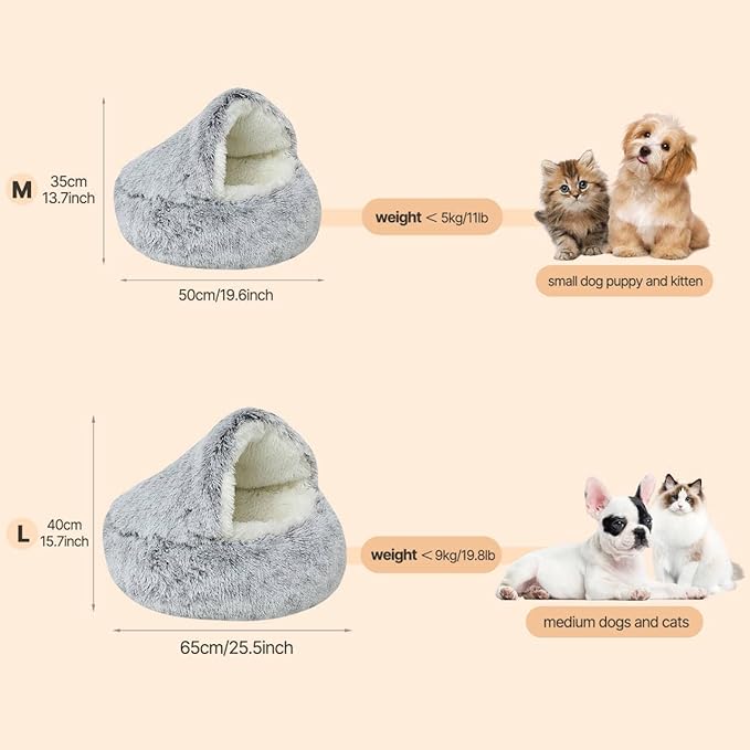 YUDANSI Small Dog Bed Hooded, Cat Cave Bed for Indoor Cats with Covered Hood for Small Dogs Cats Puppy, Plush Faux Fur Enclosed Nest(pink-26'')