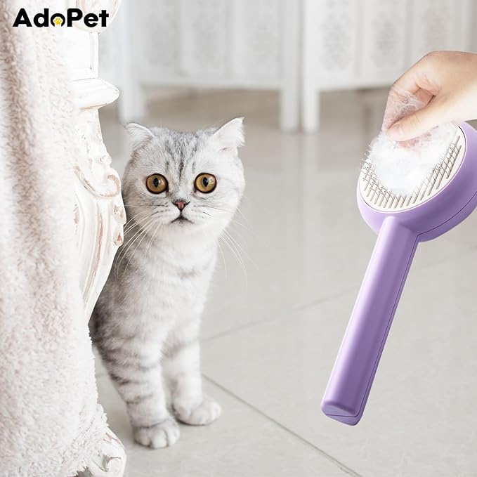 Self-Cleaning Pet Grooming Brush Soft Silicone Bristles, Flower Design for Cats and Dogs – Easy to Use & Gentle Care (Purple)