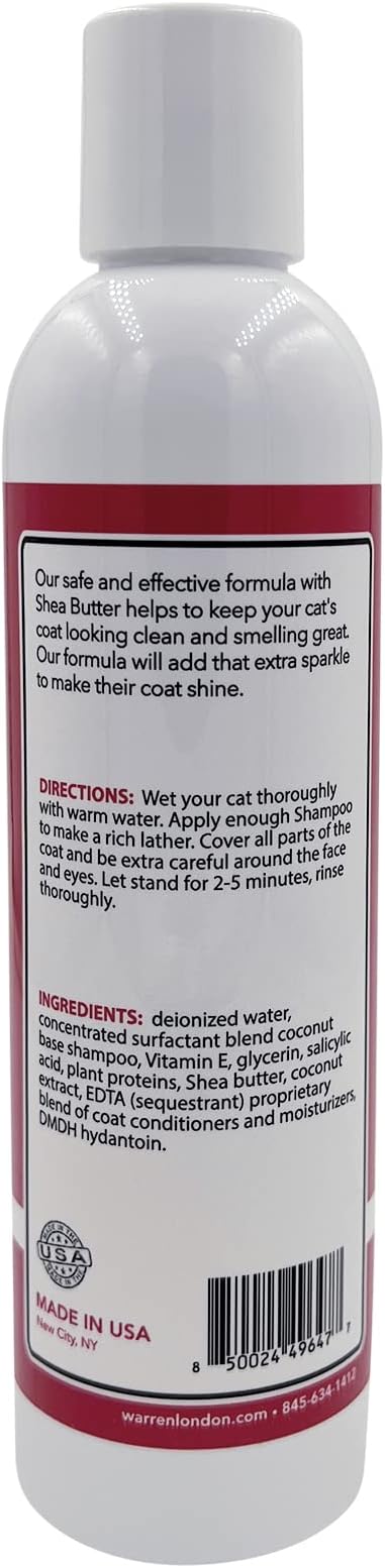 Warren London Hypoallergenic Cat Shampoo + Conditioner – Unscented 8 oz | Shea Butter Moisturizes Dry Skin & Reduces Dandruff | Soap-Free 2-in-1 for Dander & Allergy Control | Made in USA
