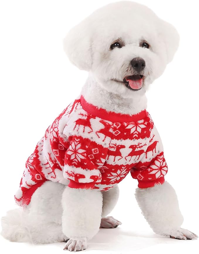 FabriCastle Christmas Dog Sweater, 2-Pack Dog Clothes XXS XS, Ultra Soft and Warm Pet Jackets for Small Dogs & Cats, Winter Pet Apparel Costumes, Puppy Outfits (Red,Blue, X-Small)