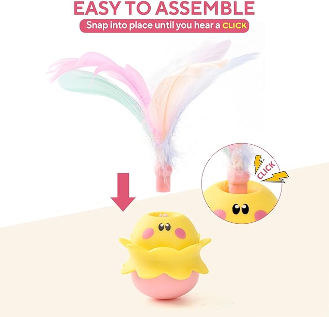 Interactive Automatic Cat Feather Toy, Rotating with LED Light, Rechargeable Electronic Chirping Toys for Indoor Cats, Yellow