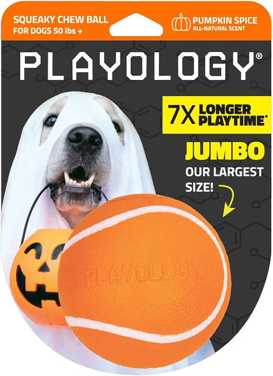 Playology Dog Toys | Squeaky Chew Ball - Bouncy Durable Floating Fetch Ball for Dogs | Jumbo Pumpkin Spice Scented Toy - Easy to Clean and Made from Non Toxic Materials
