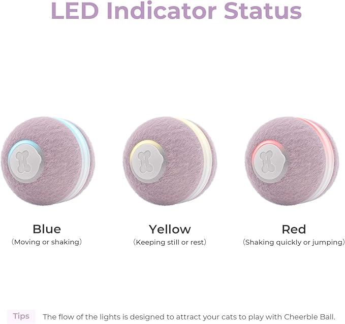 Cheerble Interactive Cat Ball Toy, Automatic Moving Ball Puzzle Toy for Indoor Cat Kitten, Smart Anti-Depression Pet Toy Fun Gift with Light (Purple)