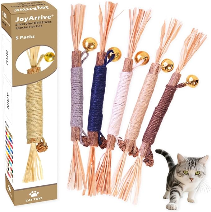 Natural Dried Matatabi Cat Chew Stick with Gall Fruit, Raffia Grass & Bell Cat Ball Toys, Handmade Silvervine Sticks Interactive Catnip Toys for Teething & Entertainment (Size M Color I)