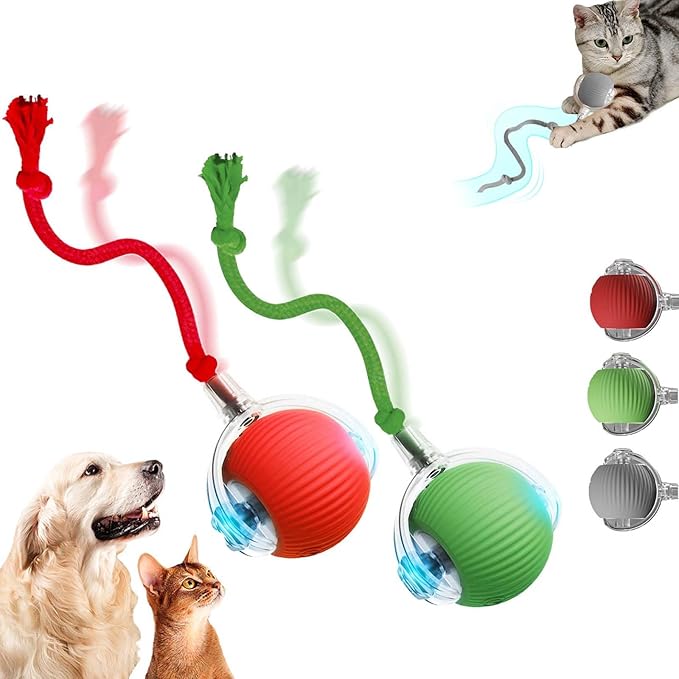Yilia Interactive Rolling Cat Dog Ball Toy, Upgrade Automatic Moving Cat Toys, Self Rolling Dog Ball Interactive Cat Toys, Smart Automatic Electric Balls Toys for Bored Cats Dogs (GN+RD)