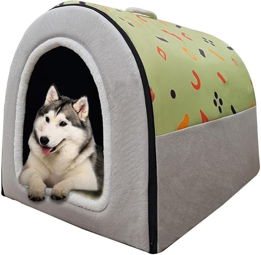 Dog Bed,2 Ways to Use,Indoor Pet House with Fluffy Mat,Removable and Washable Cover,Splash-Proof House and Non-Slip Bottom,for Large Dogs(2XL Light Green & Gray)