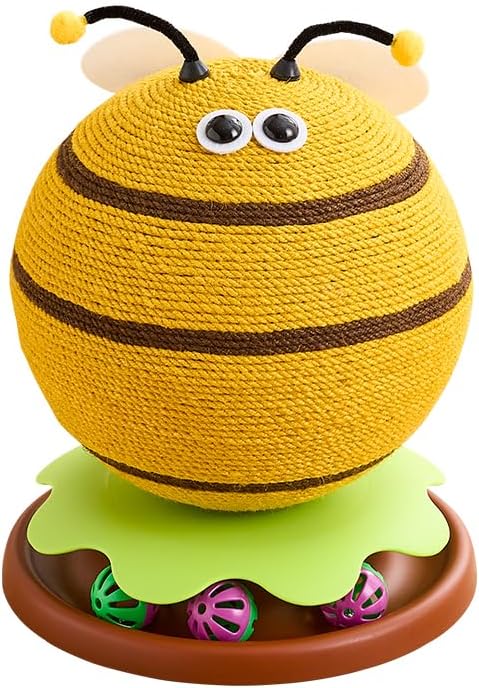 3-in-1 Modern Cat Ball Scratcher & Cat Toys for Indoor Cats/Kittens, Cute Orange/Frog/Bee Design with Bell Ball Track, Natural Sisal Cat Scratching Post, Space-Saving Interactive Cat Scratcher