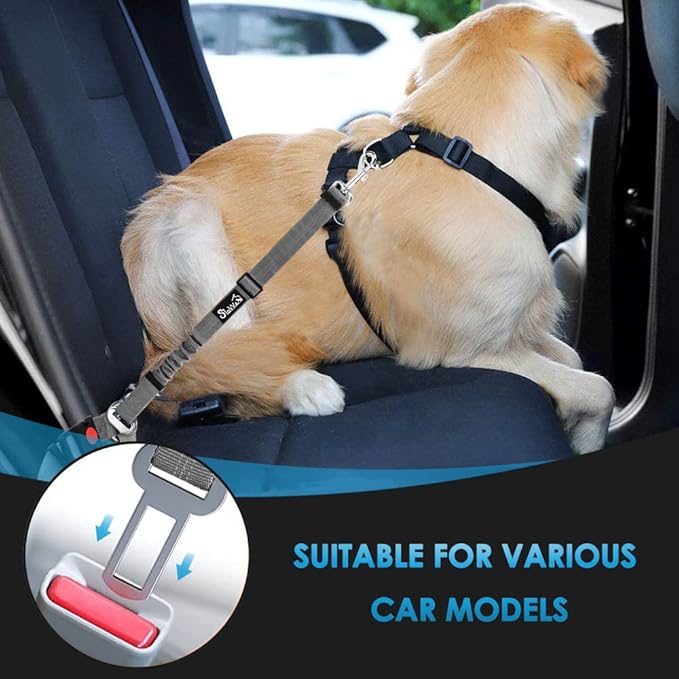 SlowTon Dog Seat Belt for Car, 2 Pack Dog Car Harness Seatbelt Adjustable with Elastic Bungee Buffer, 2 in 1 Pet Car Leash Headrest Restraint Dog Reflective Safety Tether (Grey, Headrest+Clip)