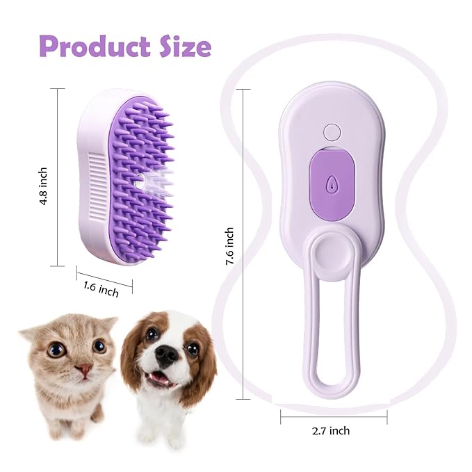 Cat Steam Brush, Rechargeable Pet Steam Grooming Brush with Collapsible Handle, Cat Brushes for Indoor Cats, Cat Water Brush, Detangling and Removing Loose Hair, includes Charging Cable